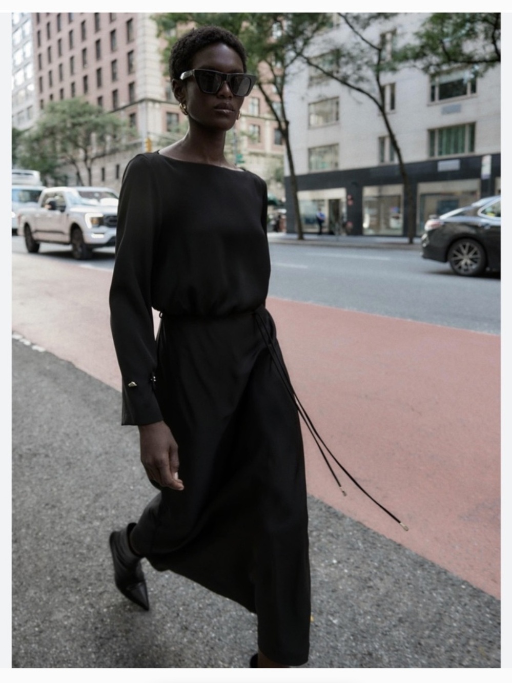 Zara Belted Crepe Maxi Dress Black Boatneck Gold Embellishments Size S